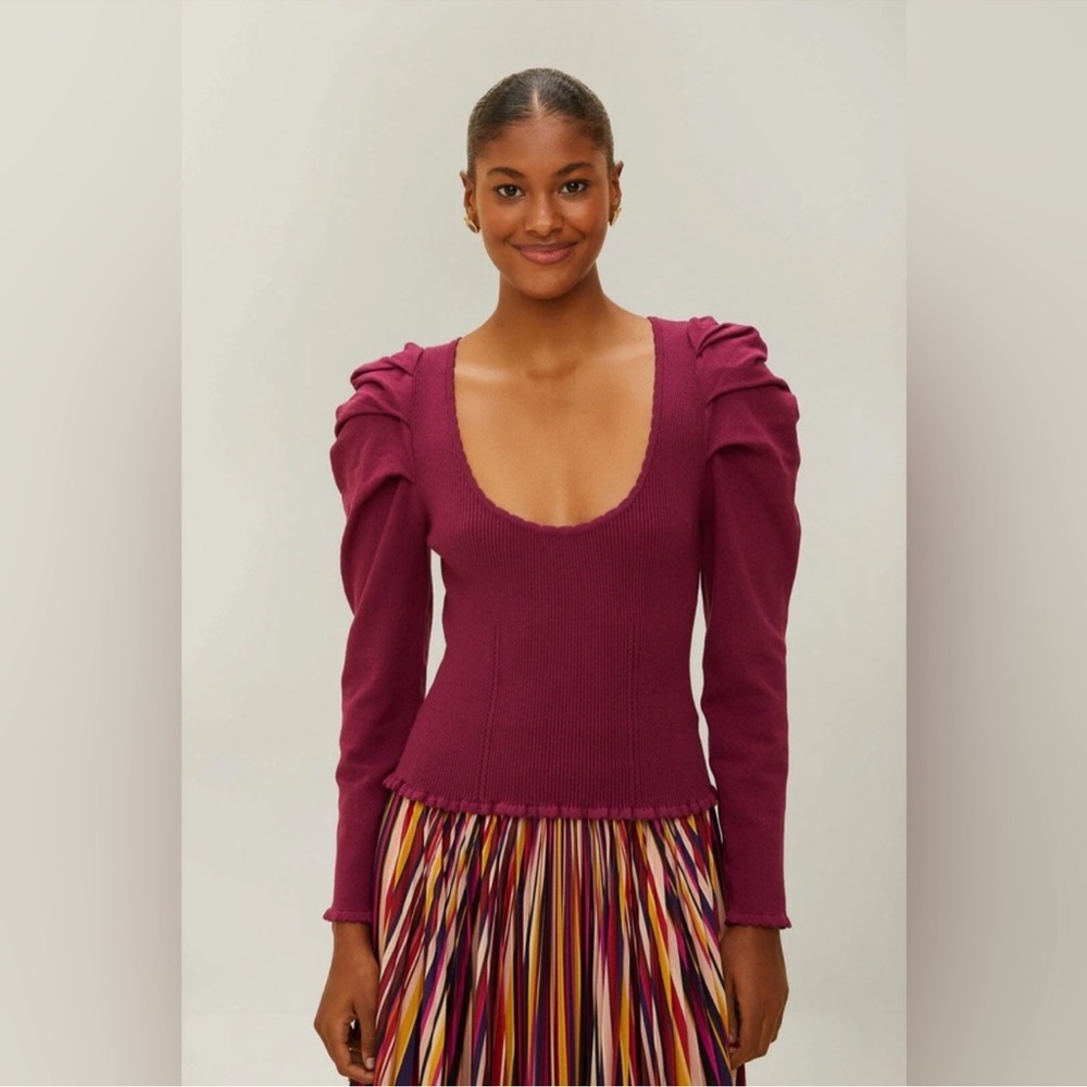 FARM RIO Burgundy Knit Corset Top